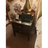 A Pair Of Two Tier Bedside Nightstands With Antiqued Plate Top With Storage Compartments Mounted