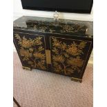 Black Lacquer Hand Decorated Chinoiserie Two Door Sideboard By Restall Brown And Clennell 120 x 60 x