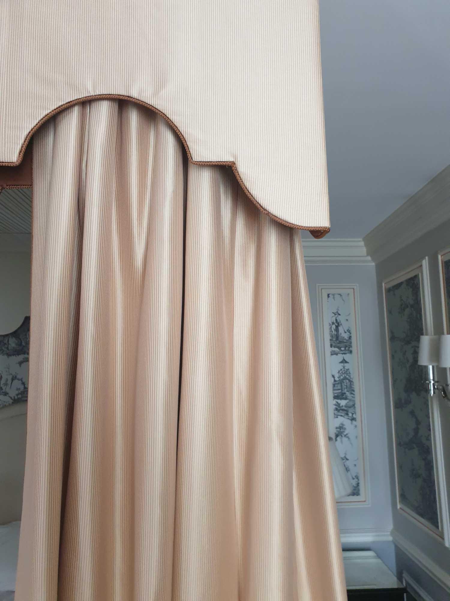 Bed Canopy And Headboard With Floating Pelmet And Curtains Striped Cream And Gold Pelmet And - Image 5 of 5