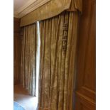 A Pair Of Silk Gold Green Drapes With Paisley Style Design Comes Complete With Pelmet And Two