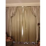 A Pair Of Silk Drapes In Greys And Creams With Intermittent Stitched Corn Pattern In Gold 250 x