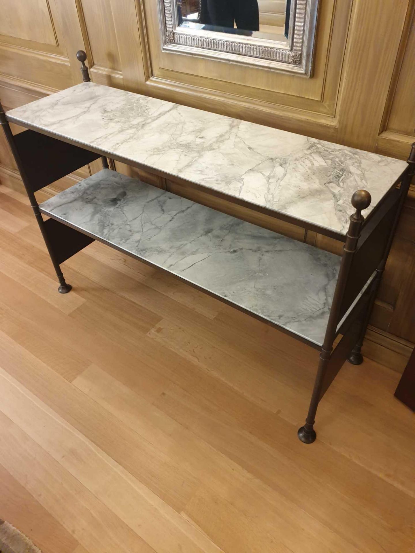 A Two-Tier Iron Bronze And Marble Console Table 134 x 41 x 89cm (Room 310 & 311) - Image 3 of 3