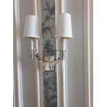 A Pair Dernier And Hamlyn Olished Nickel Twin Arm Wall Sconces With Small Cream Shades 50cm (Room