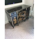 Black Lacquer Hand Decorated Chinoiserie Serpentine Commode By Restall Brown And Clennell The Six