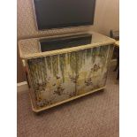 Coloured Verre Eglomise Sideboard Two Door Internally Fitted With Refrigerator Mini Bar 125 x 58 x