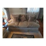 Classic Upholstered 3 Seater Sofa In Light Brown Fabric Complete With Scatter Cushions 180 x 92 x