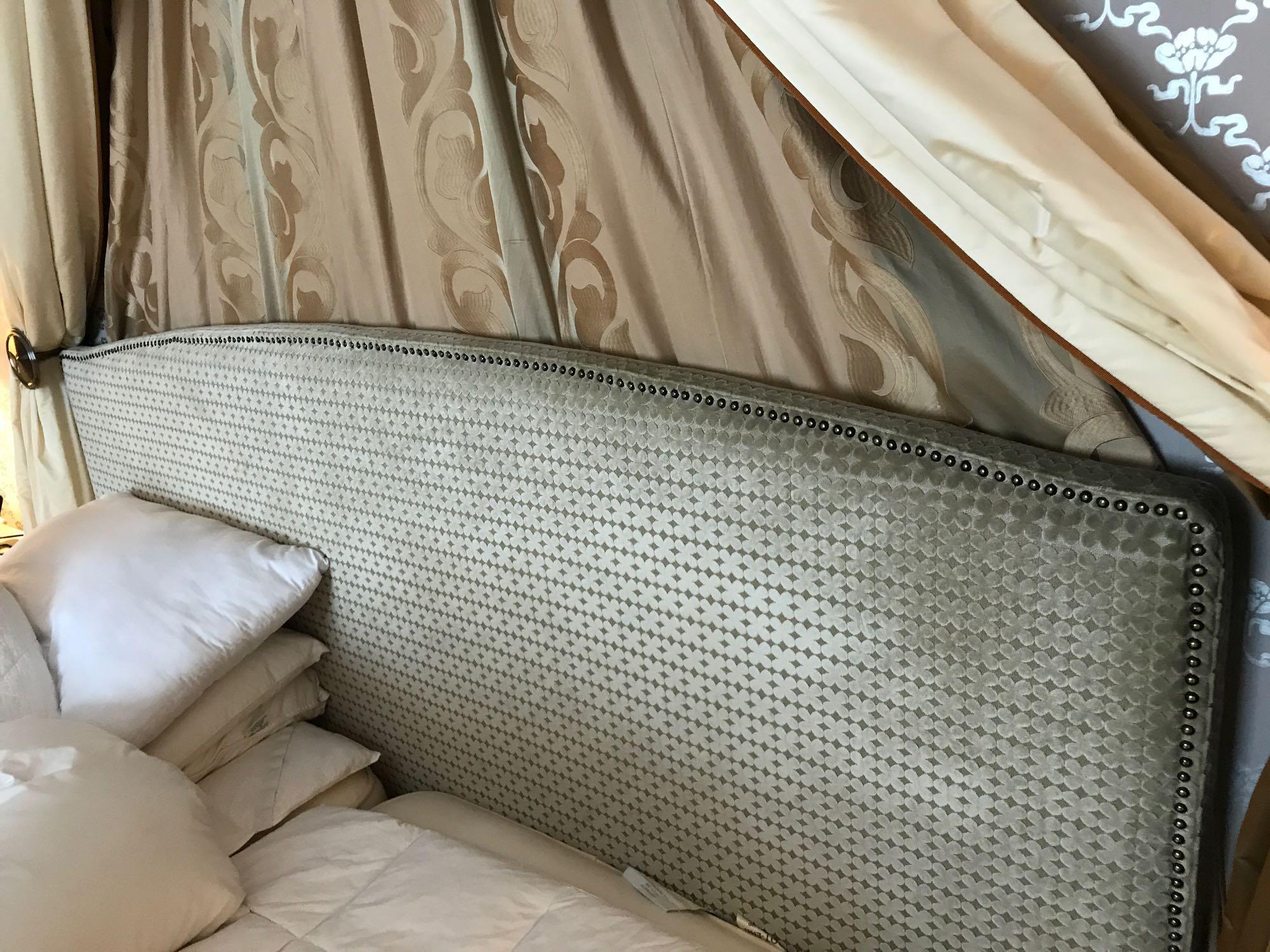 Headboard, Handcrafted With Nail Trim And Padded Textured Woven Upholstery (Room 428) - Image 2 of 2