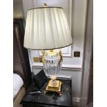 A Pair Of Laudarte Crystal Table Lamps Inserts And Decorations In 24ct Gold With Shade 95cm Tall (