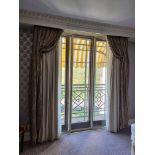 A Pair Of Silk Drapes And Jabots With Tie Backs Span 255 x 220cm (Room 415)