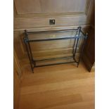 A Forged Metal Two Tier Console Table With Glass Shelves 88 x 24 x 74cm (Room 310 & 311)