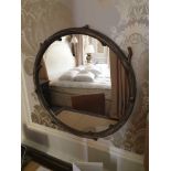 Forgeability Bespoke Metalwork Twig Circular Wall Mirror Brass Surround 60cm Diameter (Room 309)