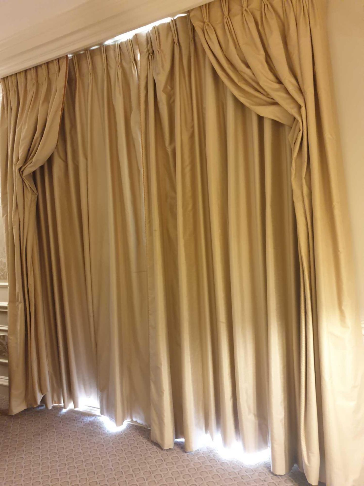 A Pair Of Silk Drapes And Jabots Gold 240 x 260cm (Room 309)