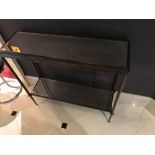 A Forged Metal Two Tier Console Table With Glass Shelves 88 x 24 x 74cm (Room 428)