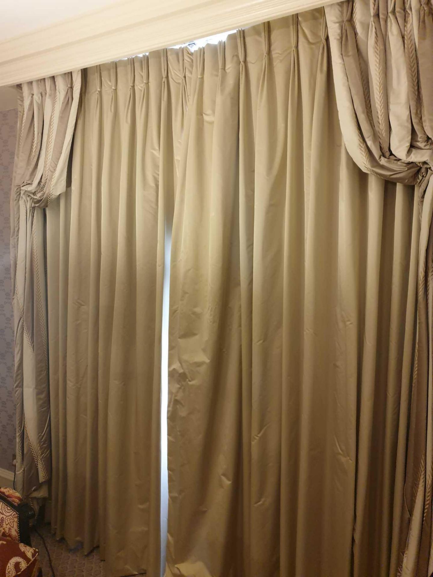 A Pair Of Silk Drapes And Jabots 260 x 260cm (Room 331) (This lot is located in Bath)