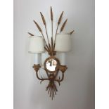 A Pair Of Wall Appliques Twin Arm In A Elegant Wheatsheaf Motif And A Small Decorative Mirror