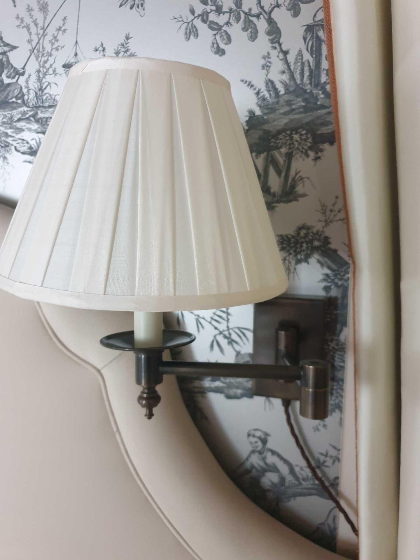 A Pair Of Gentlemen Library Swing Arm Single Candle Wall Sconce With Pleated Shade (Room s 306 &