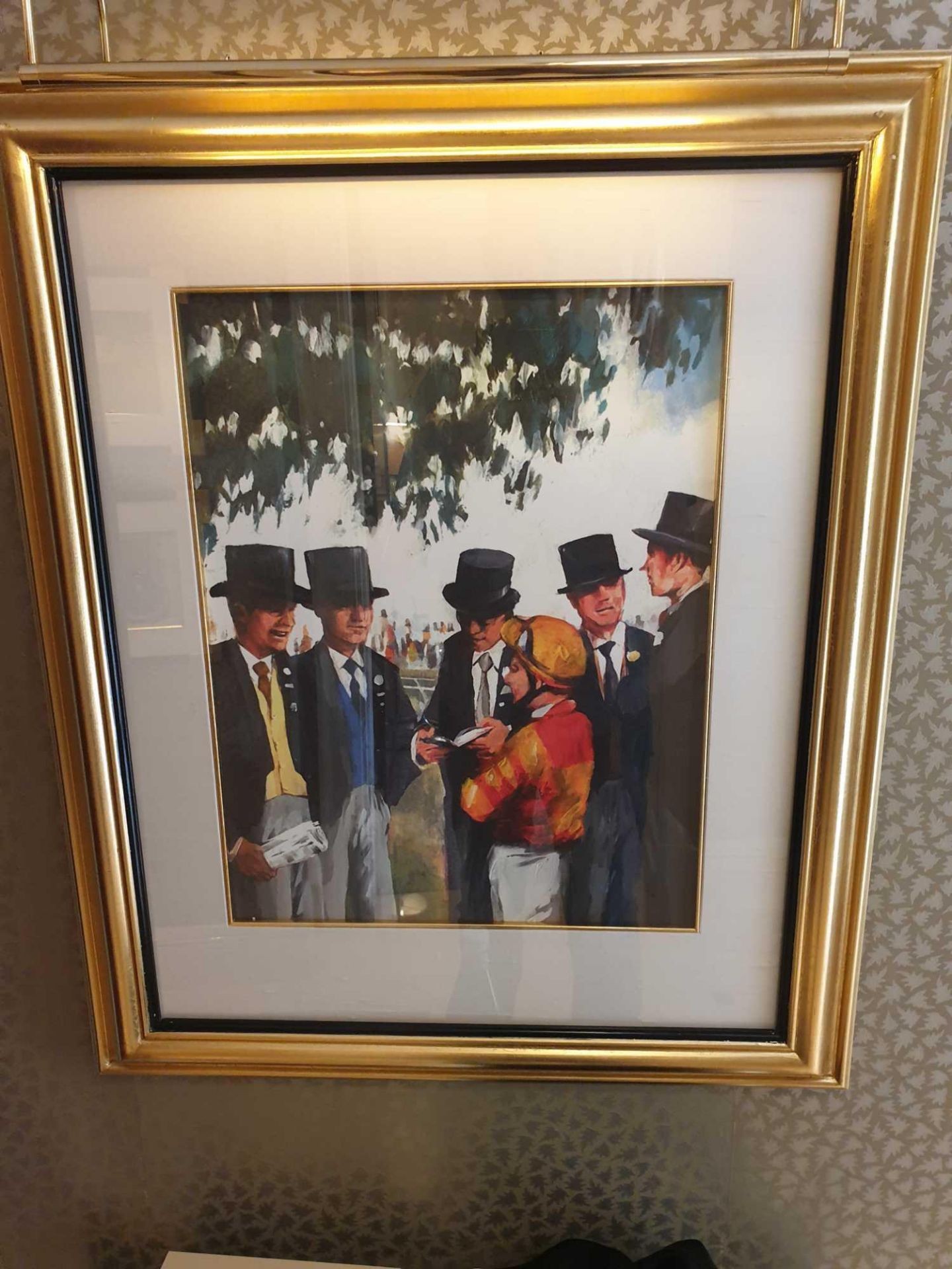 Framed Lithographic Print Illustrating A Jockey Talking To Gentleman In Morning Dress At Ascot