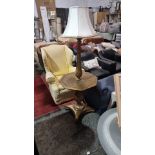 A bronzed mahogany hall lamp table mounted on an hexagonal tabletop with box strung top above a