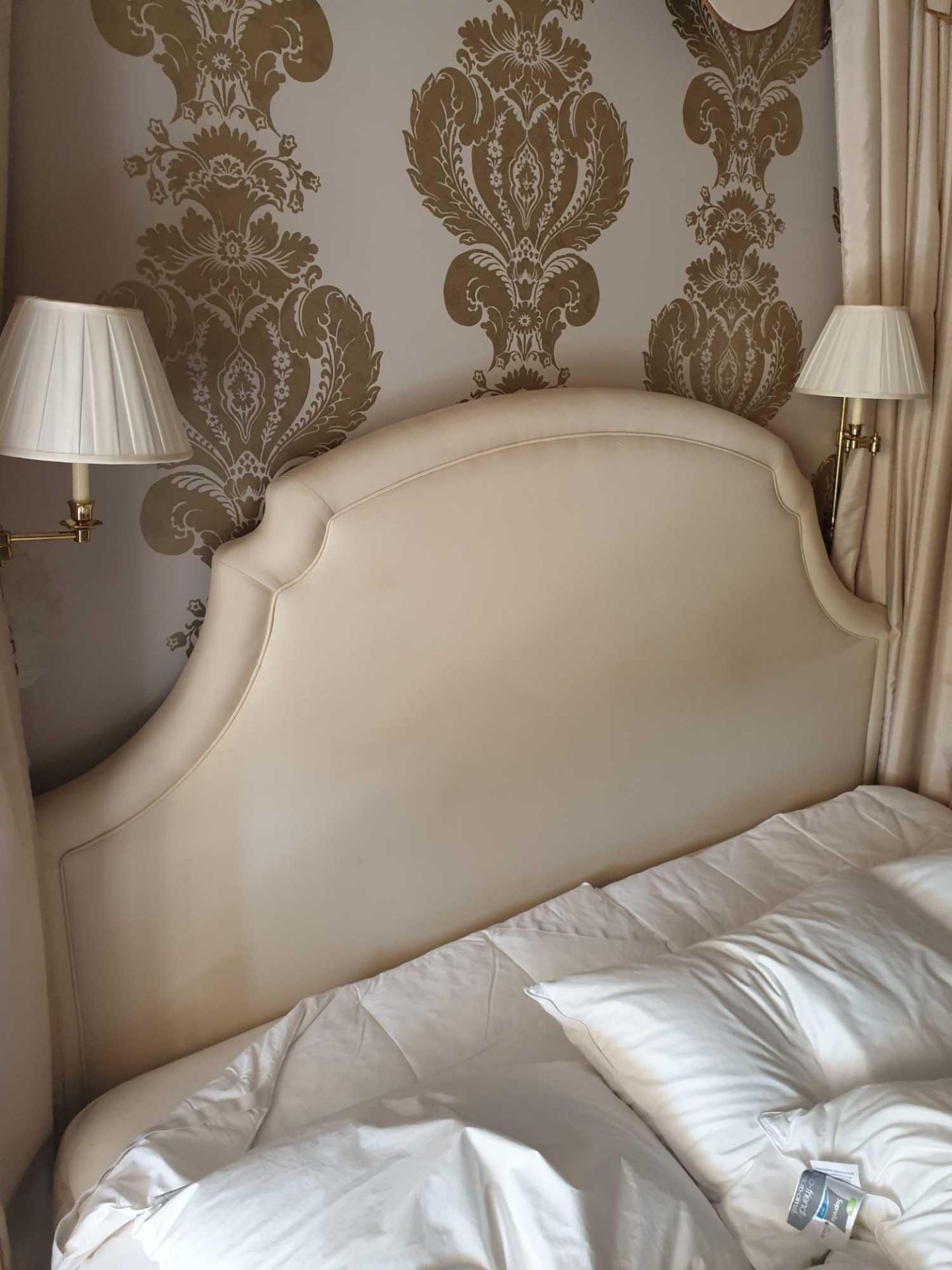 Bed Canopy Cream And Brown Floating Pelmet And Cream Headboard Silk Curtains Fully Lined Outer - Image 3 of 5