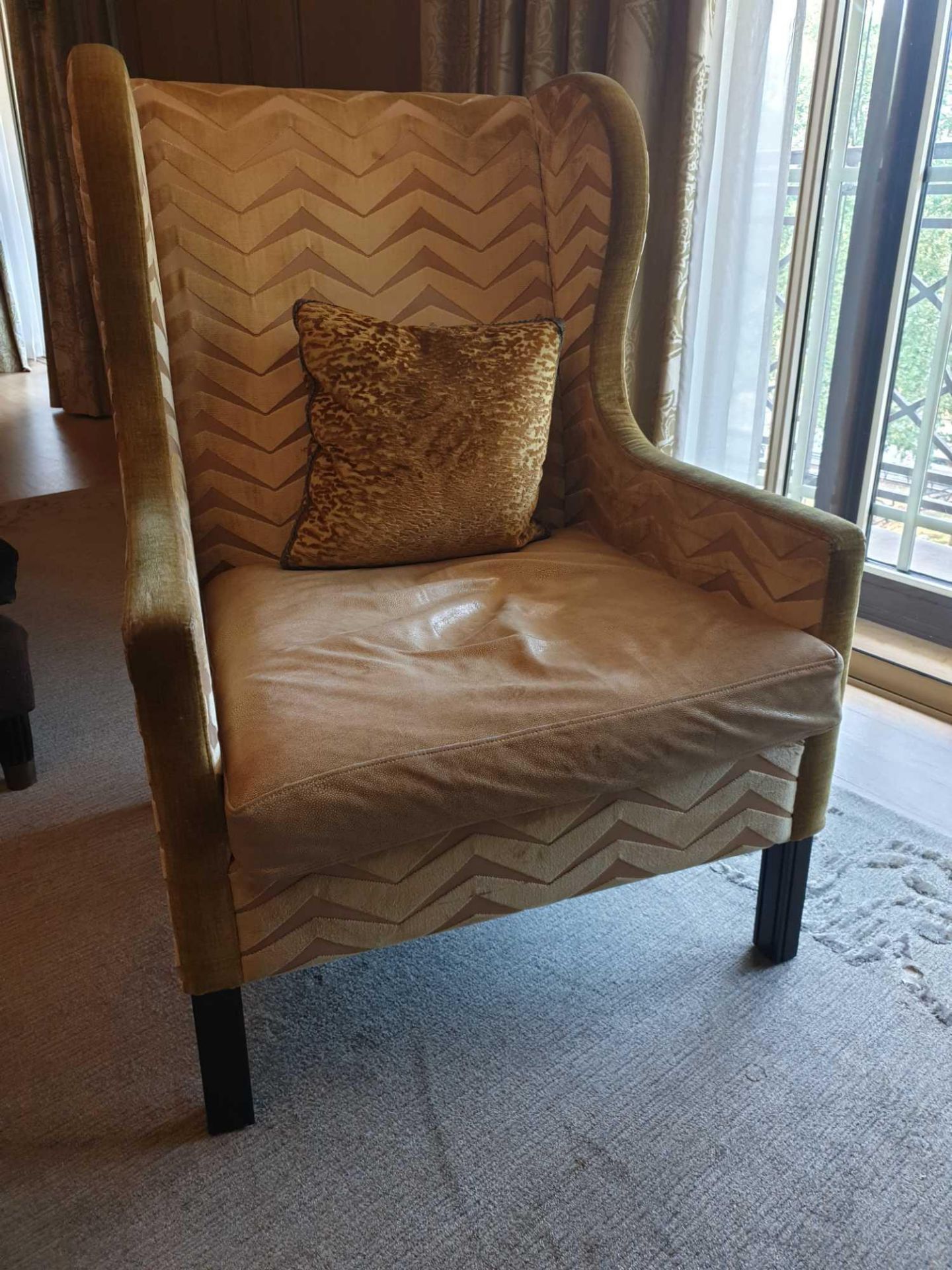 A Wingback Chair With Gold Chevron Fabric 78 x 62 x 106cm (Room 310 & 311) - Image 4 of 4