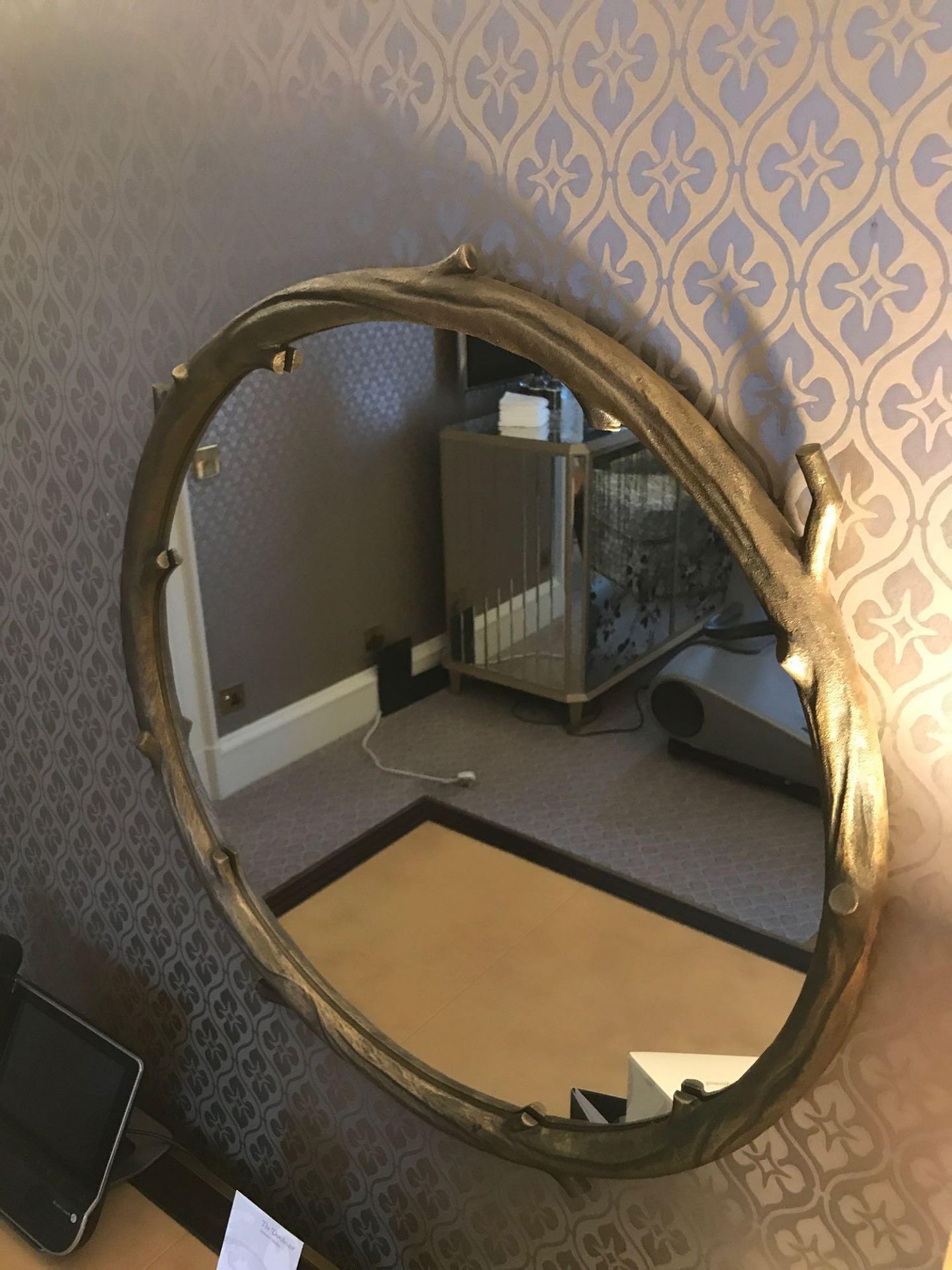 Forgeability Bespoke Metalwork Twig Circular Wall Mirror Brass Surround 60cm Diameter (Room 439)