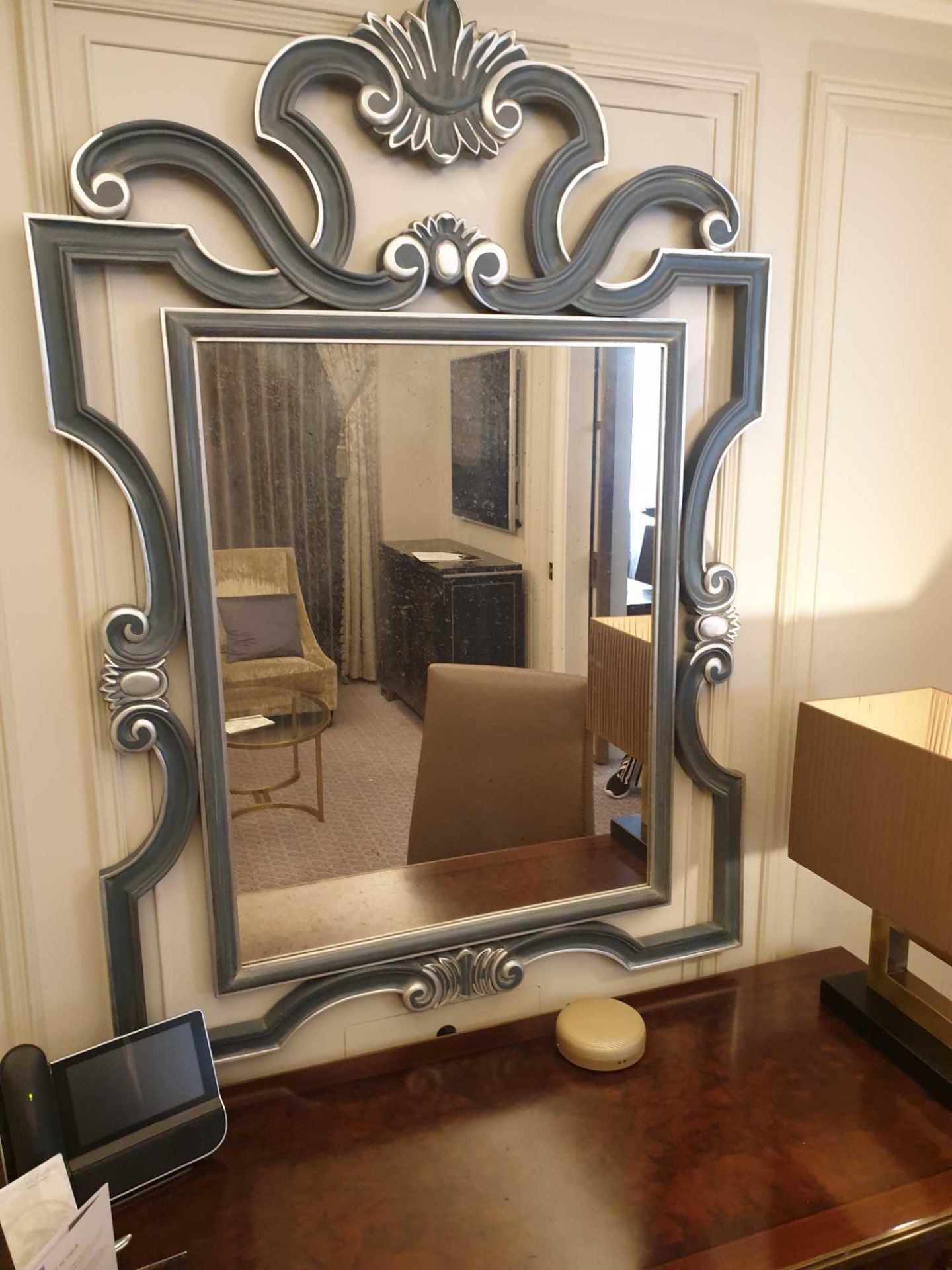 Accent Mirror Scrolled Decorated Frame Mirror In Silver Blue Frame 94 x 140cm (Room 332) (This lot - Image 3 of 3