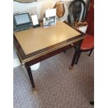 Writing Desk High Gloss Ebony Wood With Tooled Leather Inlay Faux Central Drawer Flanked By Single