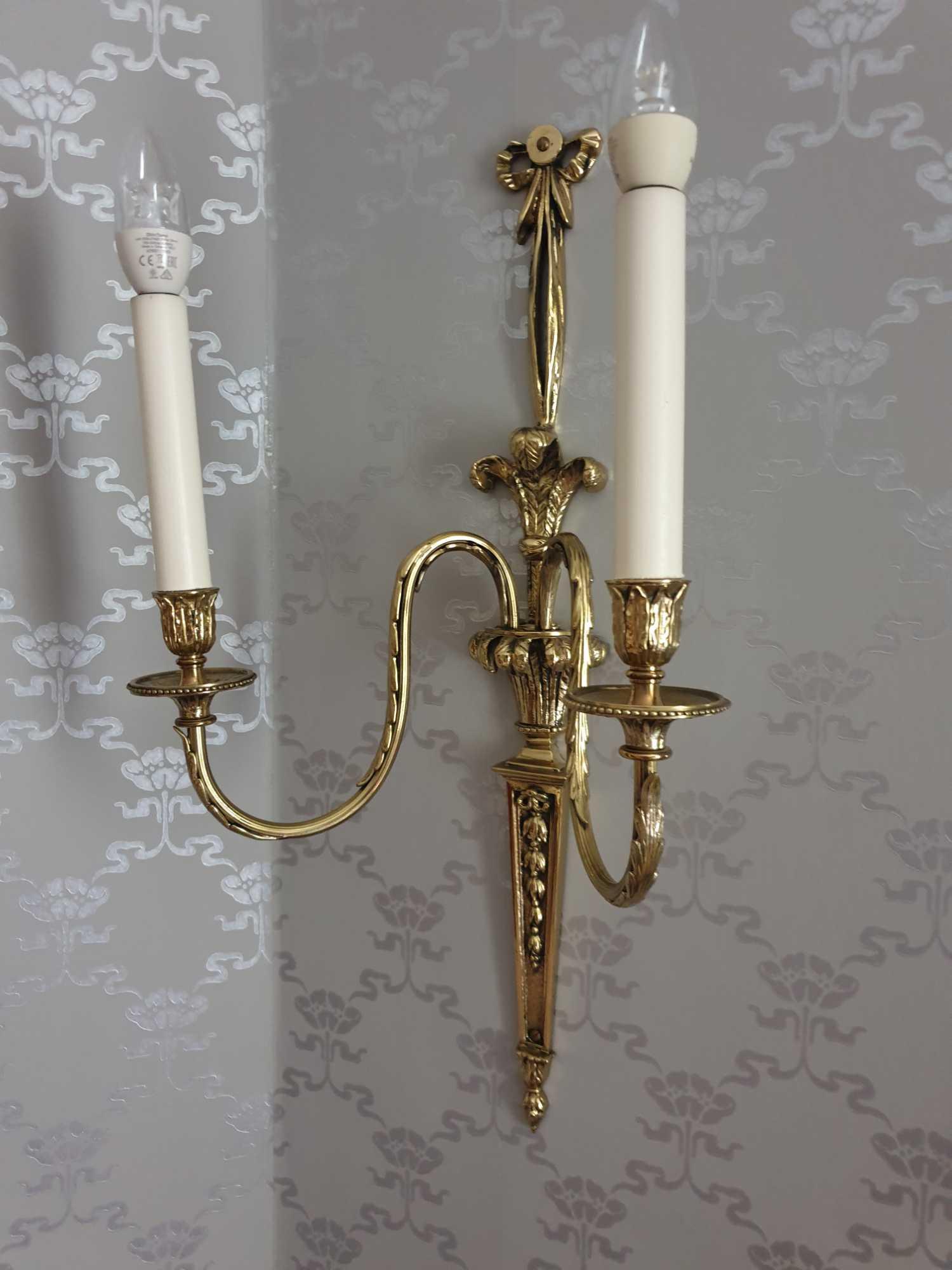 A Pair Of A Pair Of Wall Appliques Twin Leaf Capped Scroll Arms Issuing From A Well-Cast Single