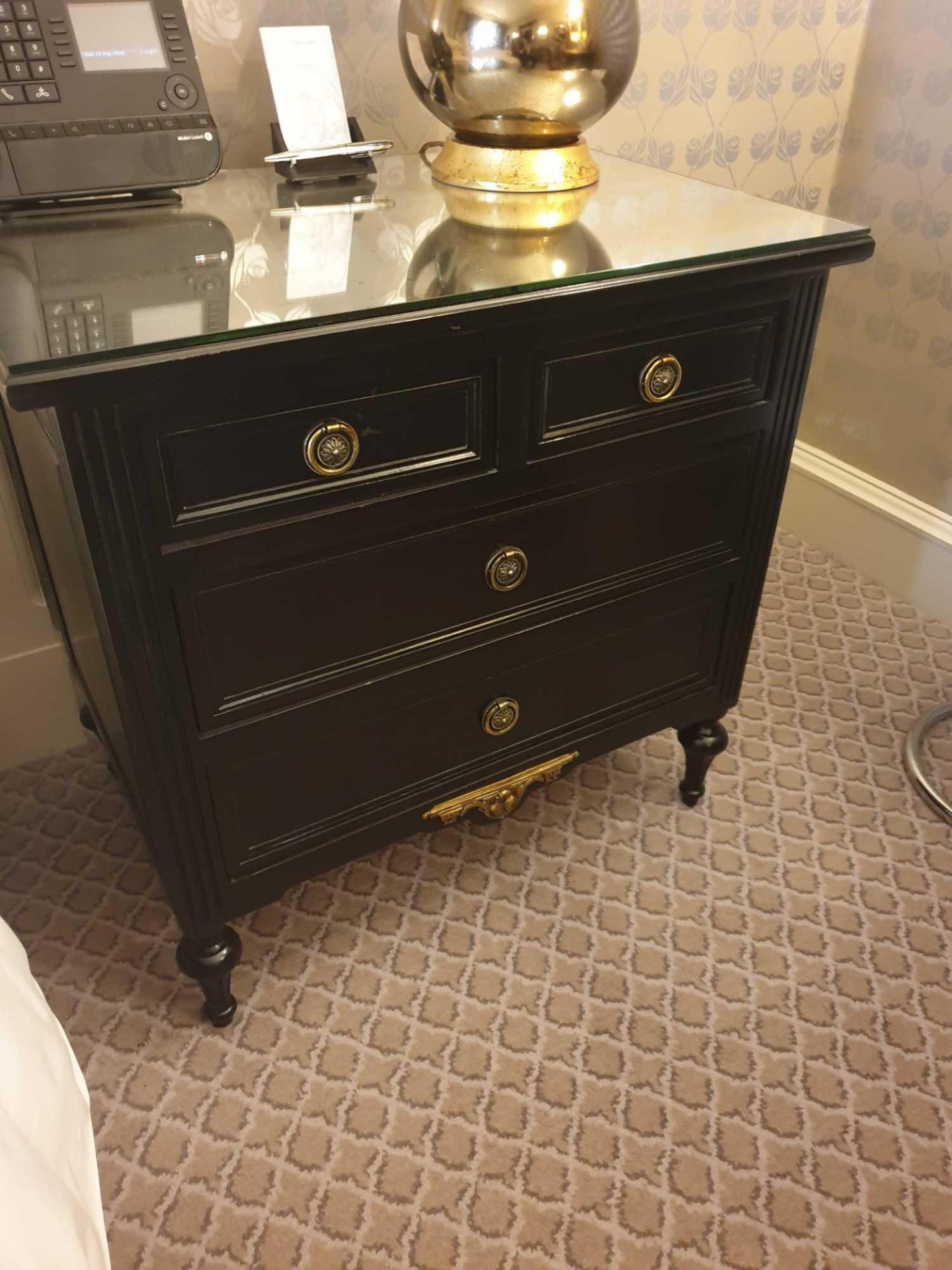 A Pair Four Drawer Mirrored Top Commode Chests Raised By Four Block Feet With A Square Carved