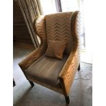 A Wingback Chair With Gold Chevron Fabric 78 x 62 x 106cm (Room 411)