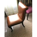 Scroll Back Leather Side Chair Legs And Frame In Solid Oak With A Stained Finish Upholstered In