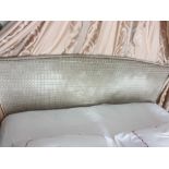 Headboard, Handcrafted With Nail Trim And Padded Textured Woven Upholstery Complete With Pelmet