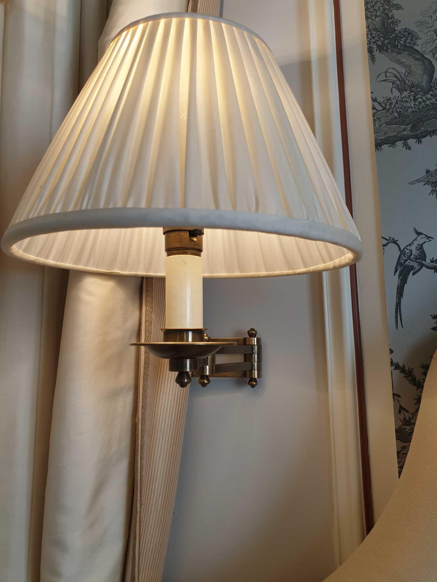 A Pair Of Gentlemen Library Swing Arm Single Candle Wall Sconce With Pleated Shade (Room 317 & 318) - Image 2 of 2