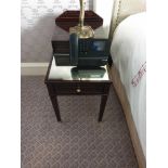 A Pair Of Two Tier Bedside Nightstands With Antiqued Plate Top With Storage Compartments Mounted