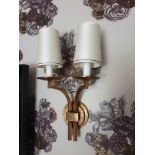 A Pair Of Dernier And Hamlyn Twin Arm Antique Bronzed Wall Sconces With Shade 51cm (Room 312)