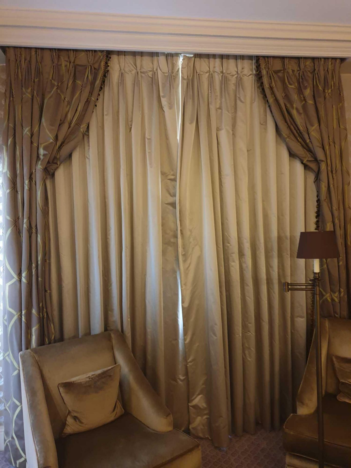 A Pair Of Silk Drapes And Jabots 240 x 280cm (Room 333) (This lot is located in Bath)