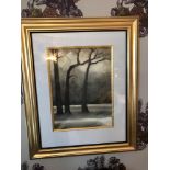 Lithograph Print Stark Winter Trees Framed 62 x 76cm (Room 440)