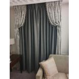 A Pair Of Grey Silk Drapes And Jabots With Tie Backs Span 150 x 260cm (Room 323 324) (This lot is