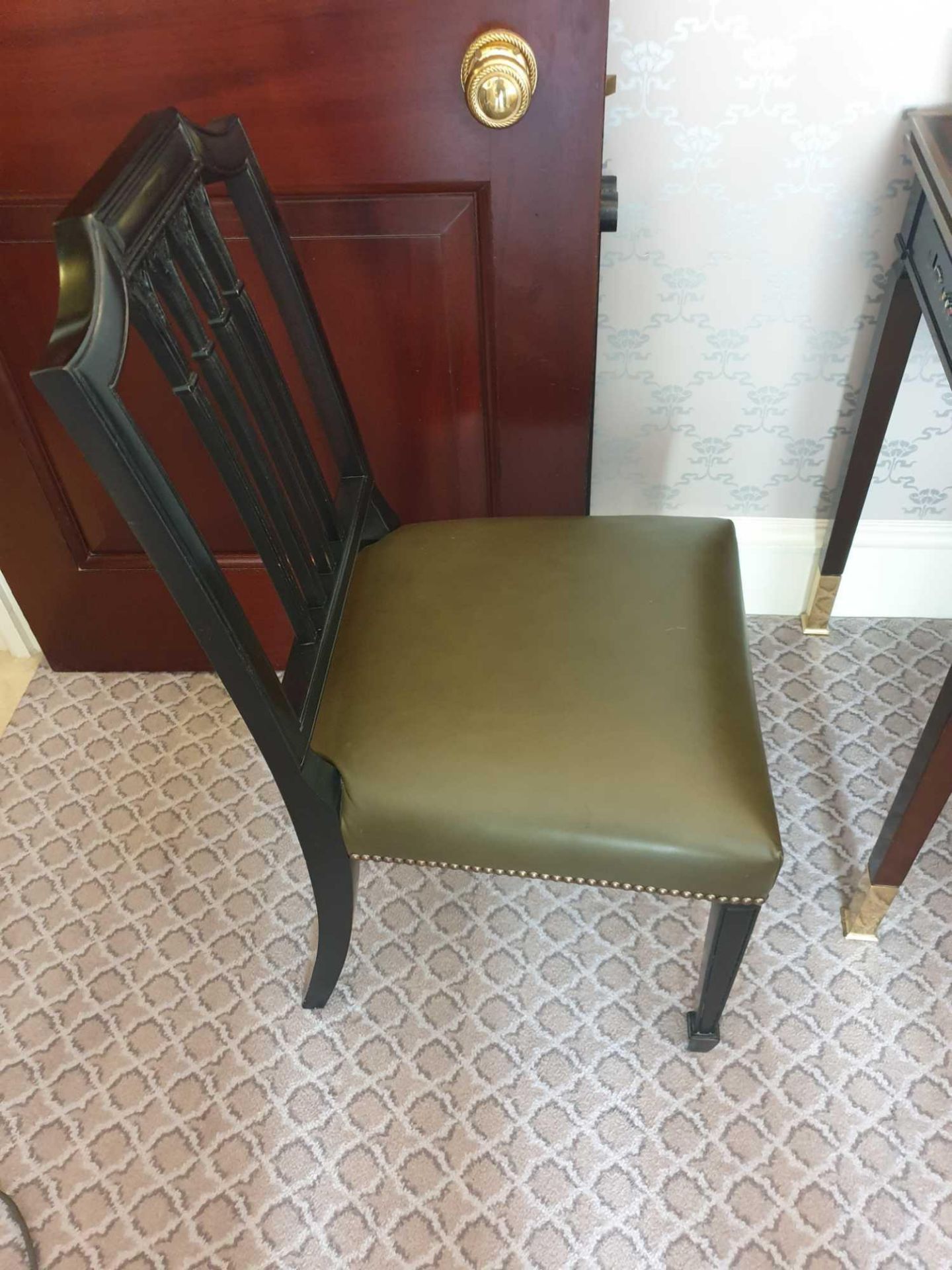 Georgian Style Side Chair Open Ribbon Carved Splat With Upholstered Leather Seat Pad 42 x 46 x - Image 2 of 2