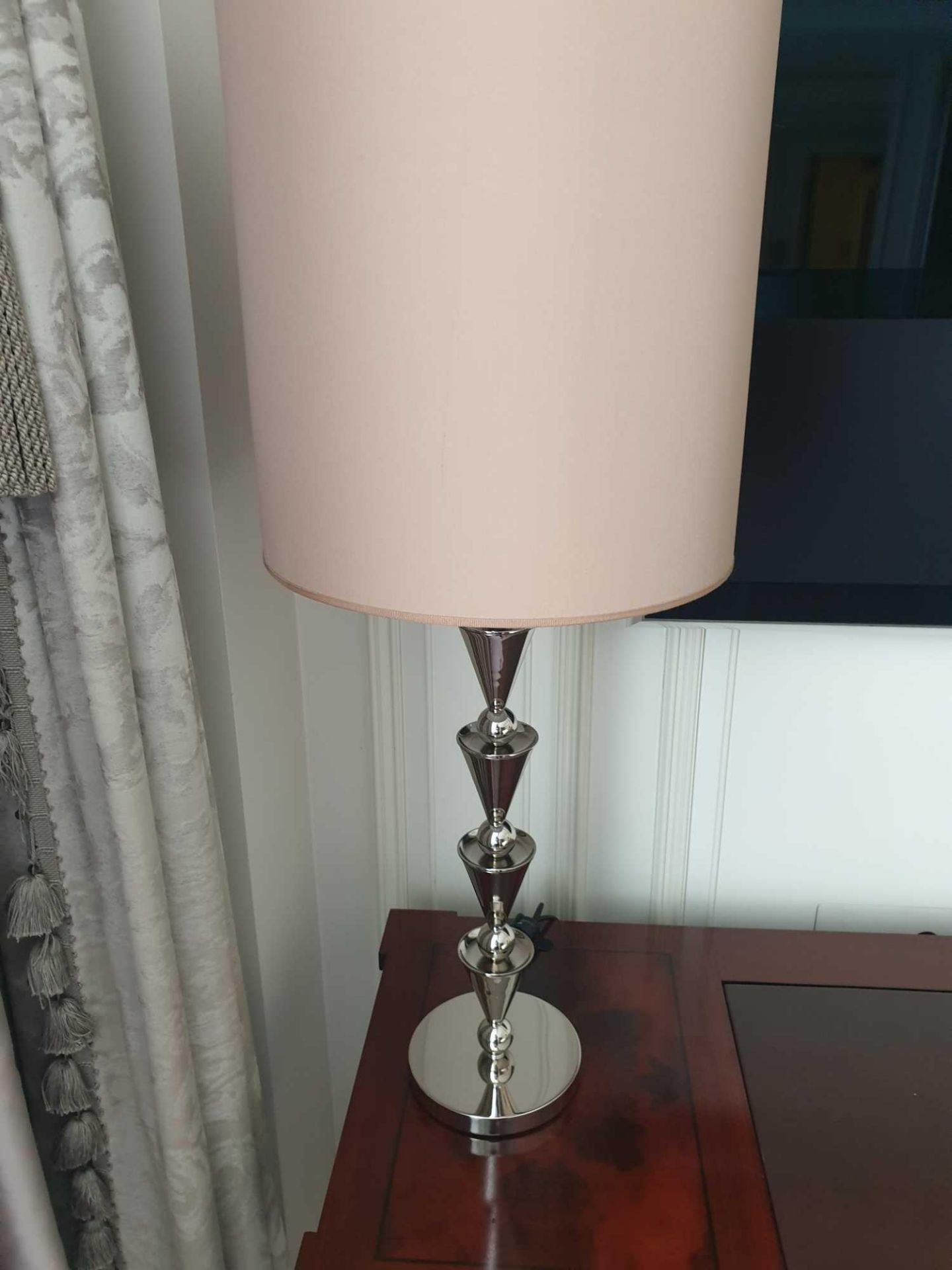 Polished Nickel Table Lamp With Shade 90cm (Room 332) (This lot is located in Bath)