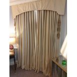 A Pair Of Silk Drapes With Pelmet Copper Trim And Cream Design Style With Oriental Tassel Span 170 x