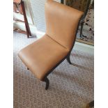 Scroll Back Leather Side Chair Legs And Frame In Solid Oak With A Stained Finish Upholstered In