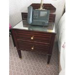 A Pair Of Two Tier Bedside Nightstands With Antiqued Plate Top With Storage Compartments Mounted