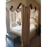 Bed Canopy Cream And Brown Floating Pelmet And Cream Headboard Silk Curtains Fully Lined Outer
