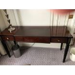 A Burr Mahogany Writing Desk / Dressing Table Fitted With Two Small Side Drawers The Central Panel