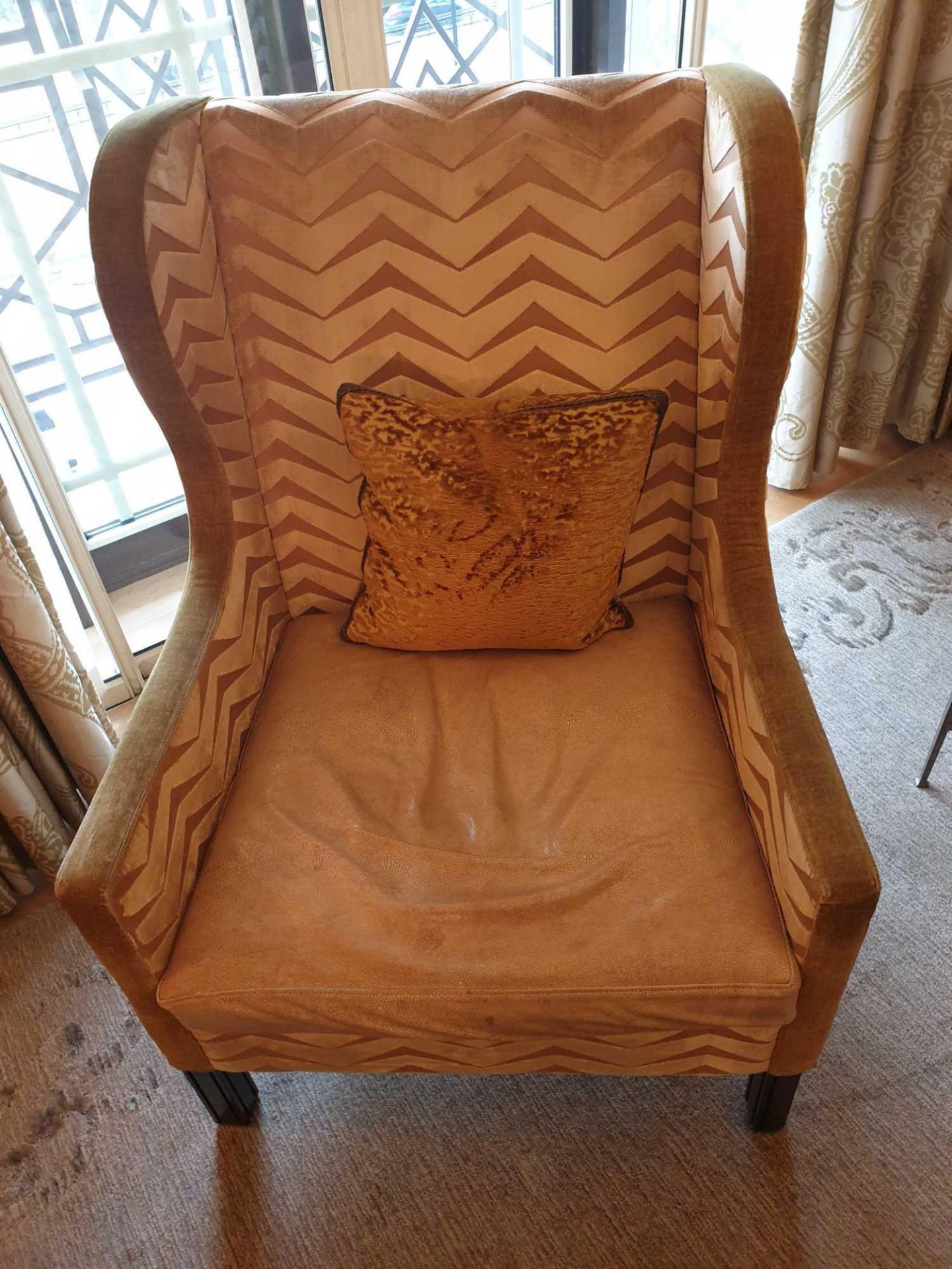 A Wingback Chair With Gold Chevron Fabric 78 x 62 x 106cm (Room 310 & 311) - Image 2 of 4