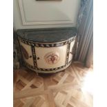 Adam Style Demilune Commode Cabinet With Classical Painted Scenes And Gilded Decoration With