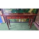 A carved mahogany three drawer hall or console table 140 x 35 x 80cm ( This item is located in