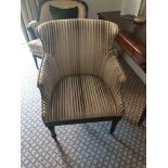 Wing Back Accent Chair In Grey Stripe Upholstery On Hardwood Dark Stain Base 55 x 50 x 94cm (Room