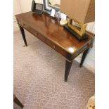 A Kingswood And Rosewood Writing Desk With Brass Trim And Marquetry Inlay Mounted On Four Tapering